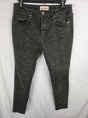 Driftwood Women's Green/Black Zebra-Print Fringed Hem Jeans Sz 29